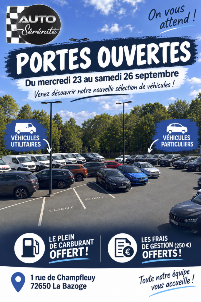 Portes ouvertes concession automobile Auto Sérénité, du 23 au 26 septembre 2026.